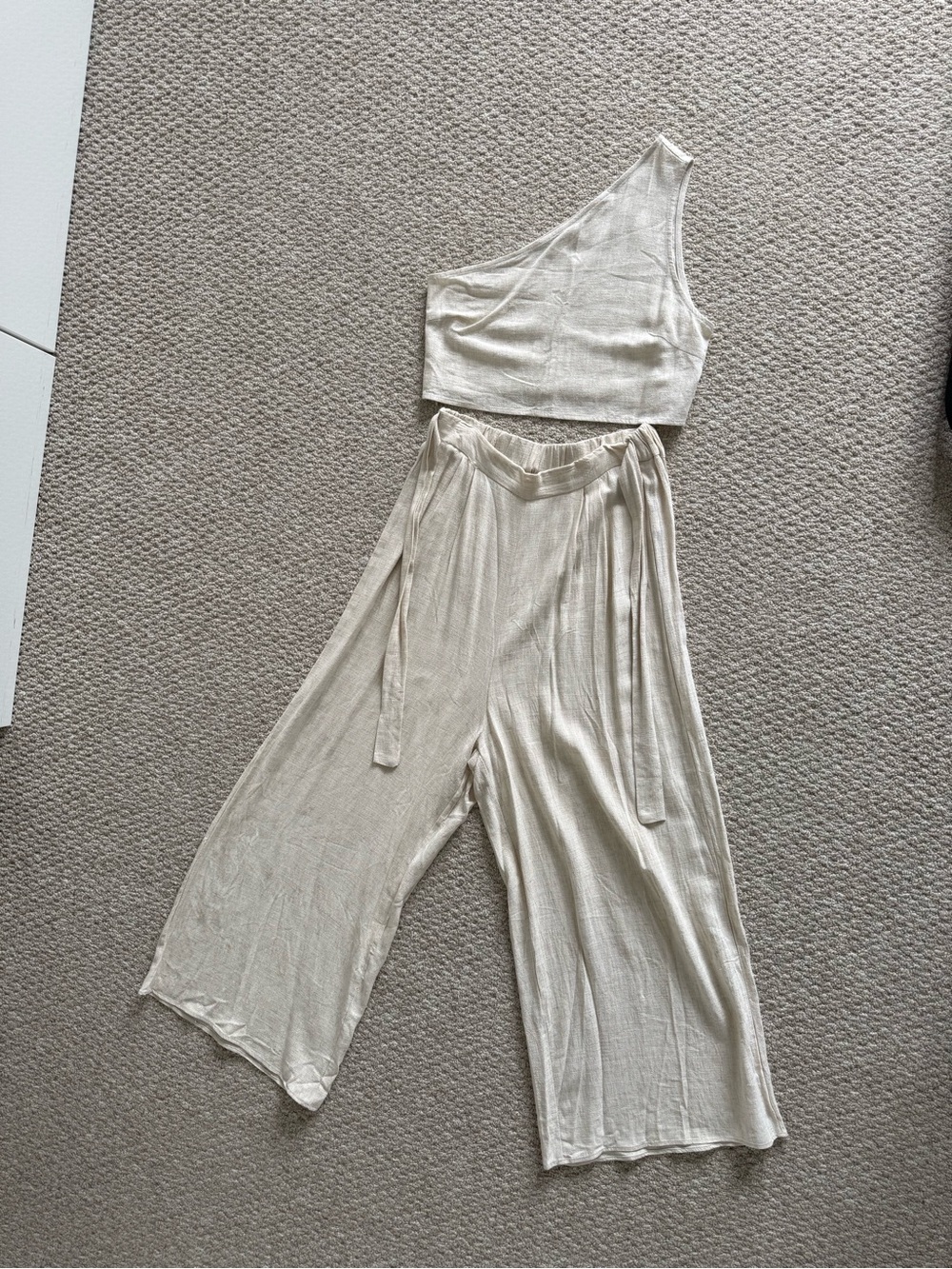 SHEIN size M One-Shoulder Cream Wide-Leg Set